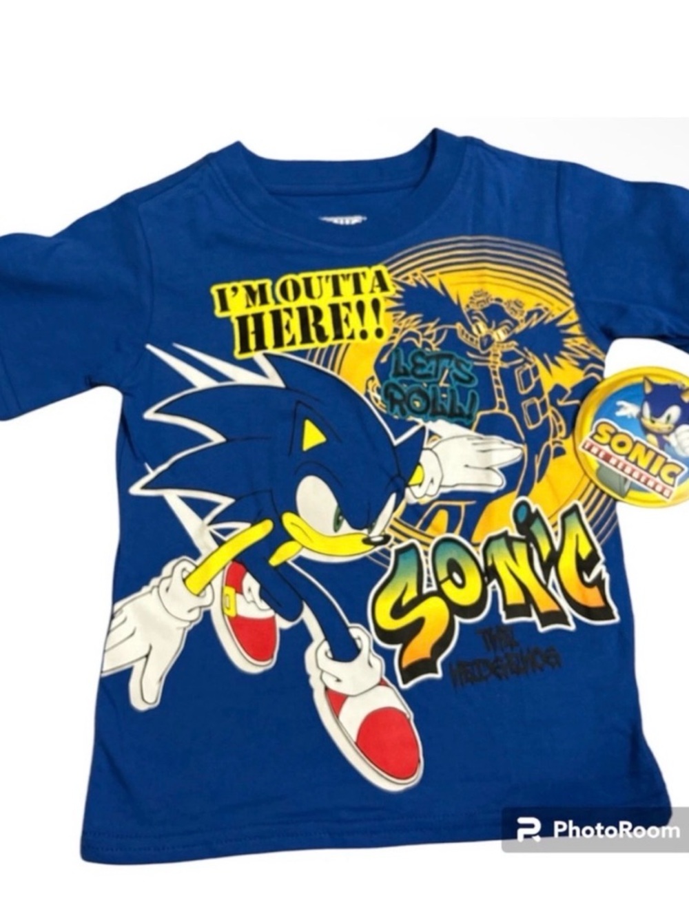 Sonic the Hedgehog Kids T-Shirt Blue Graphic Tee “I’m Outta Here”